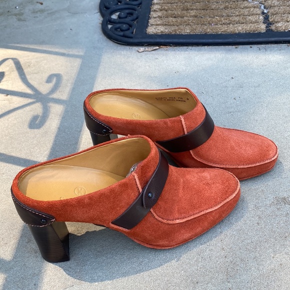 Cole Haan Shoes - COLE HAAN BURNT ORANGE SUEDE & LEATHER SLIP ON MULES CLOGS SHOES HEEL SIZE 7.5B